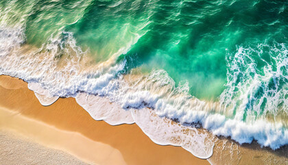 Vibrant tropical beach scene with azure waves, powdery sand, and foamy surf - an idyllic summer holiday paradise