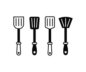 set spatula icons of kitchen utensils simple black white flat vector design illustration collection template