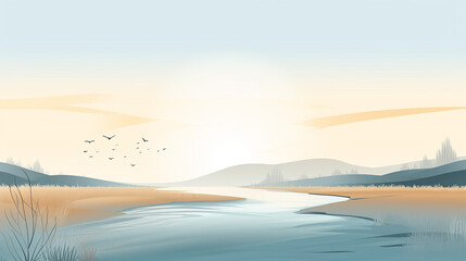 Minimalistic Abstract Gentle Light Background Natural Landscape. Copy Space