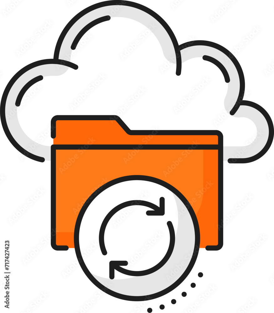 Aufkleber Color database, network server, cloud storage icon. Cloud computing datacenter, SQL database platform or data backup storage center line vector icon with file folder and cloud