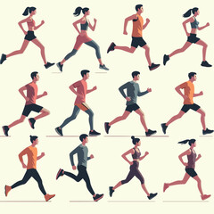 Fototapeta na wymiar Illustration set of cartoon characters of young people running. simple and minimalist