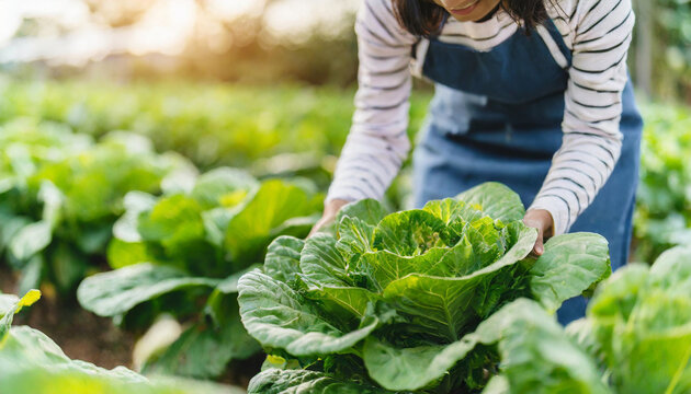 young woman harvests vibrant organic vegetables under the sun, embodying the joy of sustainable farming and healthy living