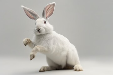Fototapeta premium Studio shot of a white rabbit isolated on grey background. 3d render.