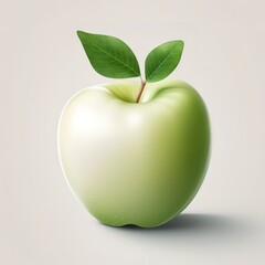 A white apple with green leaves in the photo in front of a green wall. generative ai