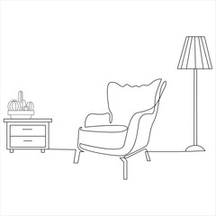 Continuous one line drawing of sofa furnitrure line art drawing vector illustration