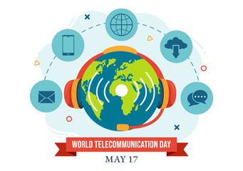 World Telecommunication and Information Society Day Vector Illustration on May 17 with Communications Network Across Earth Globe in Flat Background