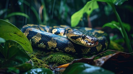 Obraz premium Snakes stalk their prey in the forest, AI generated Image