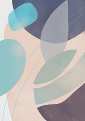 Abstract watercolor shapes. Soft, leaves, curves, background, flat, modern