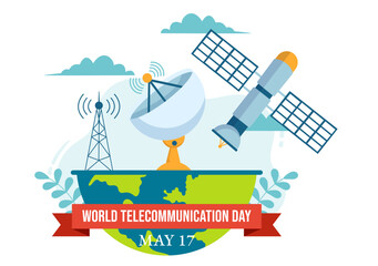 World Telecommunication and Information Society Day Vector Illustration on May 17 with Communications Network Across Earth Globe in Flat Background