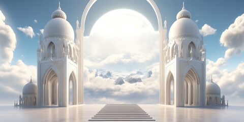 A building above the white clouds that is majestic and luxurious. generative ai