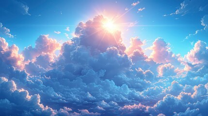 Blue Sky Cumulus Cloud Sun Shining, Background Banner HD