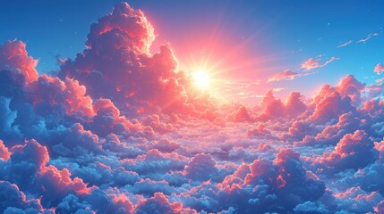 Blue Sky Cumulus Cloud Sun Shining, Background Banner HD