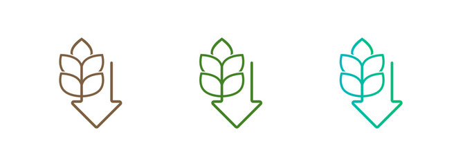 Icon low carb carbohydrates dietary food design symbol wheat grain and arrow down lower