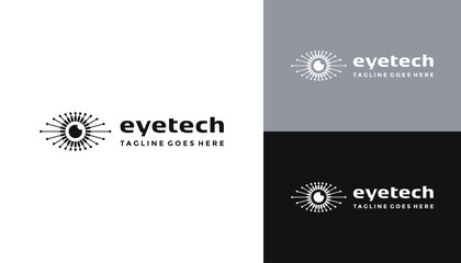 Simple Eye Vision with Digital Wire Line Dots For Business Brand Inspiration Logo Design