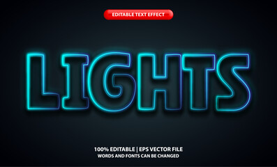 Lights editable text effect template, neon light futuristic text style effect