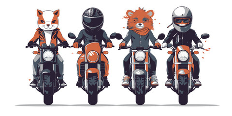 animal bikers wearing helmet set vector