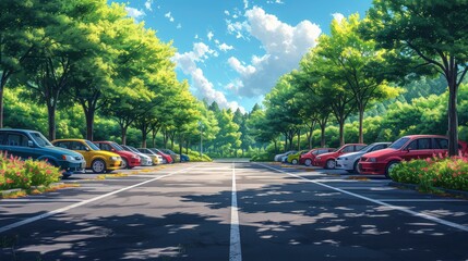 Car Parking Large Asphalt Trees White, Background Banner HD