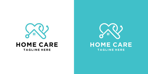 doctor house logo design template with combination icon of stethoscope, house, and heart or love