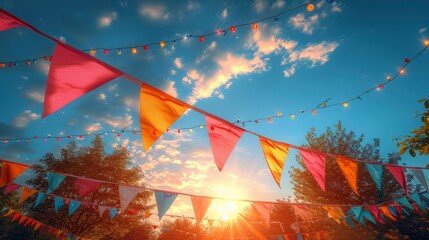 Colorful Flags On Sky Sunlight Background, Background Banner HD