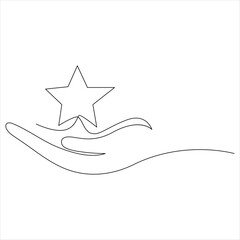 Continuous one line drawing of Hand holding star line art drawing vector illustration