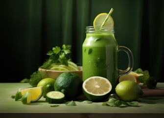 Avocado juice is green with a garnish of avocado slices and green orange