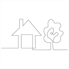 Continuous one line drawing of home line art drawing vector illustration