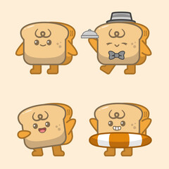 Cute Bread Cartoon Character Illustration