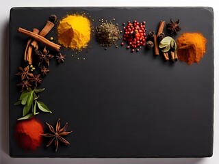 halloween background with pumpkin,spices and herbs on a black background