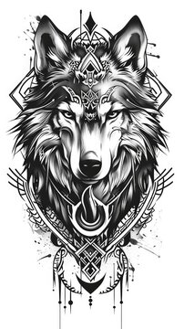 Wolf tattoo flash, AI generated Image