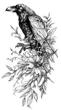 Raven tattoo flash, AI generated Image