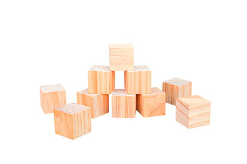 Wooden geometric shapes cube for conceptual design. Education,  business, game. isolated on a white background.PNG