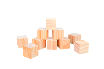 Wooden geometric shapes cube for conceptual design. Education,  business, game. isolated on a white background.PNG