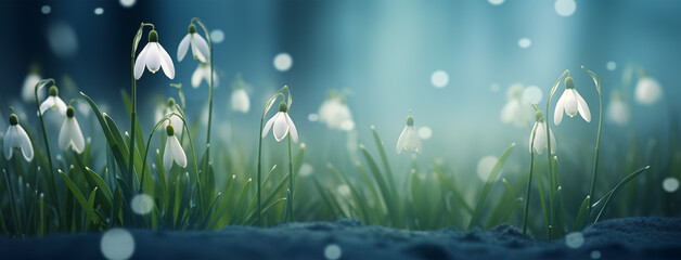 Spring Background with Snowdrops