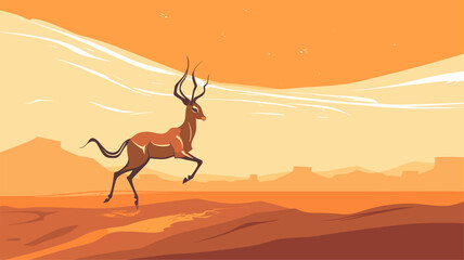 African-inspired vector scene of a gazelle spirit leaping gracefully across the plains  embodying the spirit of agility and grace in the animal kingdom. simple minimalist illustration creative