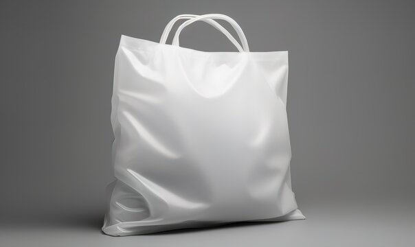 A minimalist white bag can be used to carry shopping products in the photo in front of a gray background
