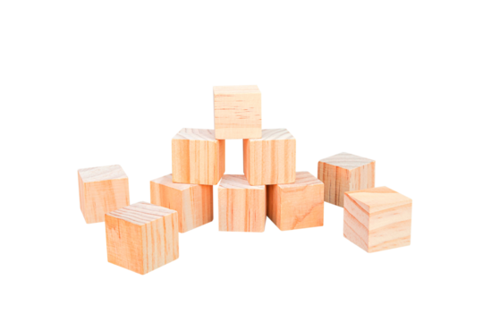 Wooden geometric shapes cube for conceptual design. Education,  business, game. isolated on a white background.PNG