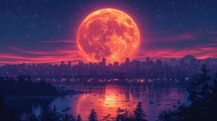 First Quarter Moon Phase Over Burnaby, Background Banner HD