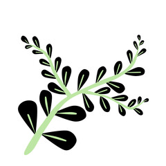 Doodle oval leaf aesthetic tendrils leaf illustration cartoon with green and black colors that can be used for sticker, icon, decorative, e.t.c	