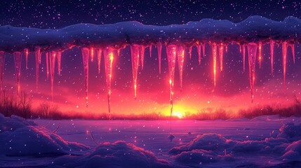 Frozen Icicles Evening, Background Banner HD