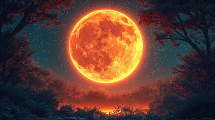 Full Super Moon Behind Tree Branches, Background Banner HD