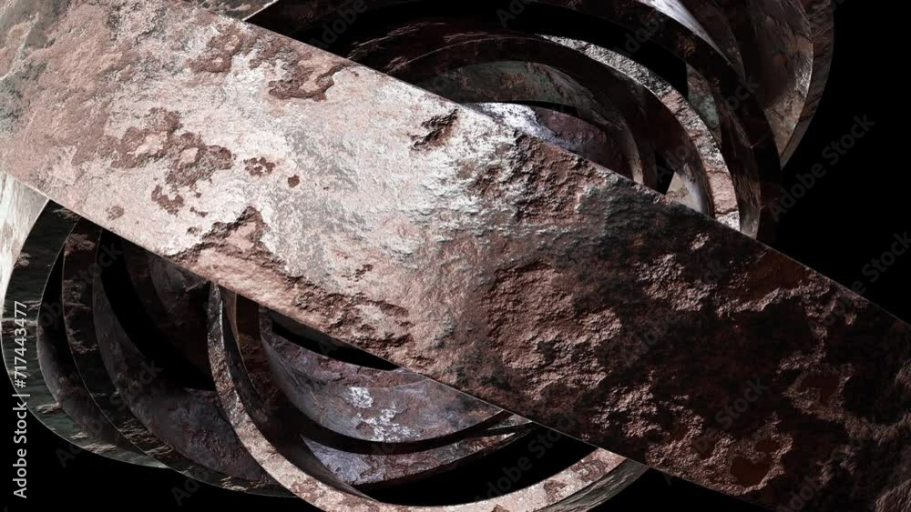 Aufkleber abstract satisfying looping 3d animation of the aged and weathered corroded rusty metal rings render