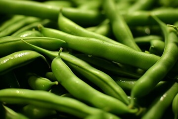High-quality close up of fresh green beans. Generative AI