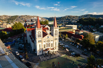 Baguio City, Philippines - Aerial of Our Lady of the Atonement Cathedral or Baguio Cathedral and...