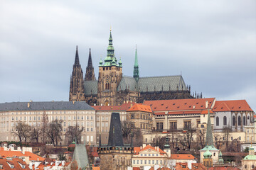 Prague Castle with St. Vitus Cathedral over Lesser town.