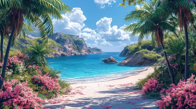 Incredible Landscaping View Beach Blue Sea, Background Banner HD