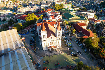 Baguio City, Philippines - Aerial of Our Lady of the Atonement Cathedral or Baguio Cathedral and...