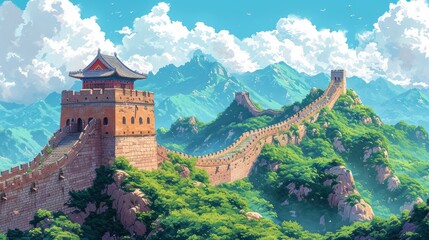 Fototapeta premium Landscape Great Wall China, Background Banner HD