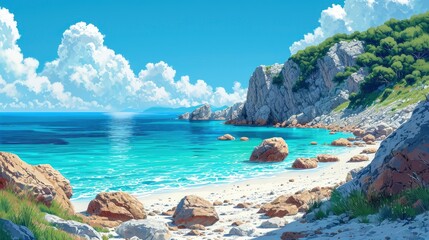 Landscape Sea Rocks Clear Blue Water, Background Banner HD