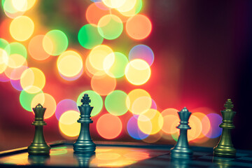  chess pieces shimmer in the sky, chess pieces are false stars, chess pieces fly and there is bokeh...