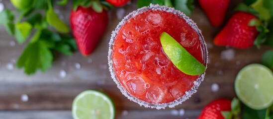 Tequila and lime-infused strawberry margarita, chilled and invigorating